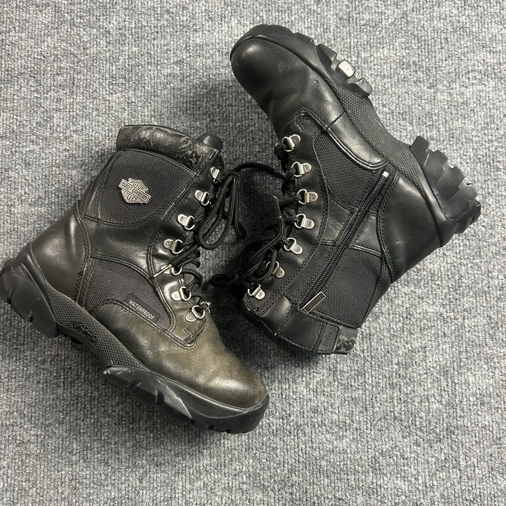 Harley-Davidson Boots Womens Size 7 Black Leather Waterproof Ankle Zip Biker